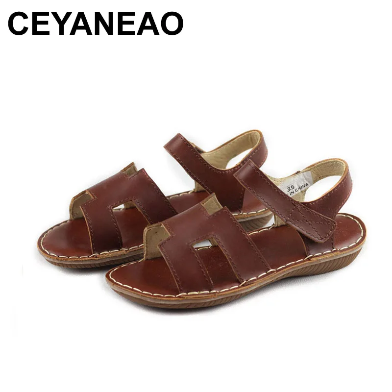 

CEYANEAO Women's Sandals Genuine Leather Hook & Loop Women Gladiator Sandals with low Sole Summer Female Shoes (x3618-2)