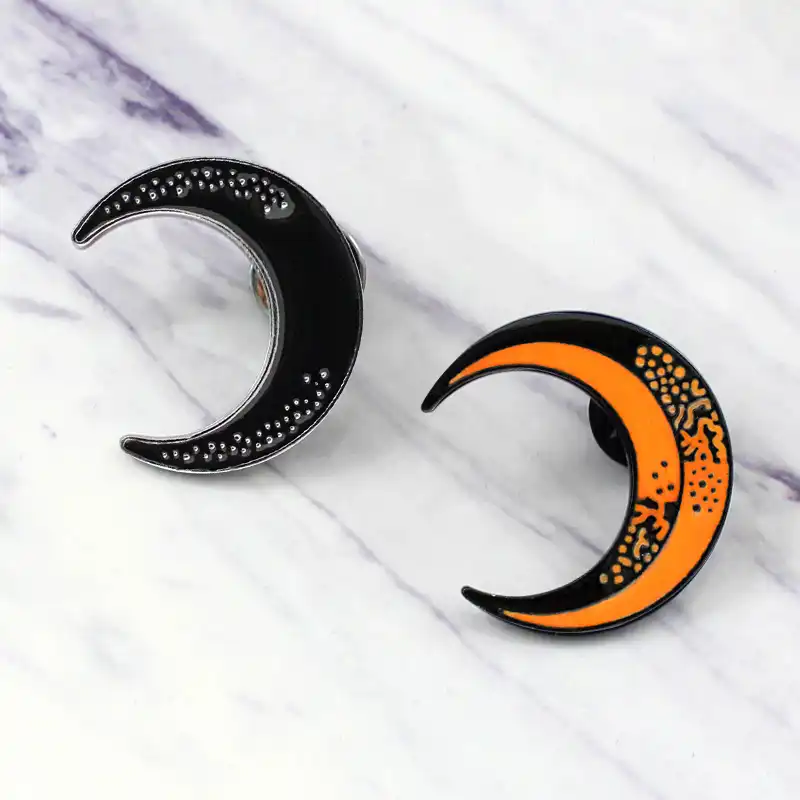 Broche tendance Kuizhiren1 en /émail unisexe avec croissant de lune Noir