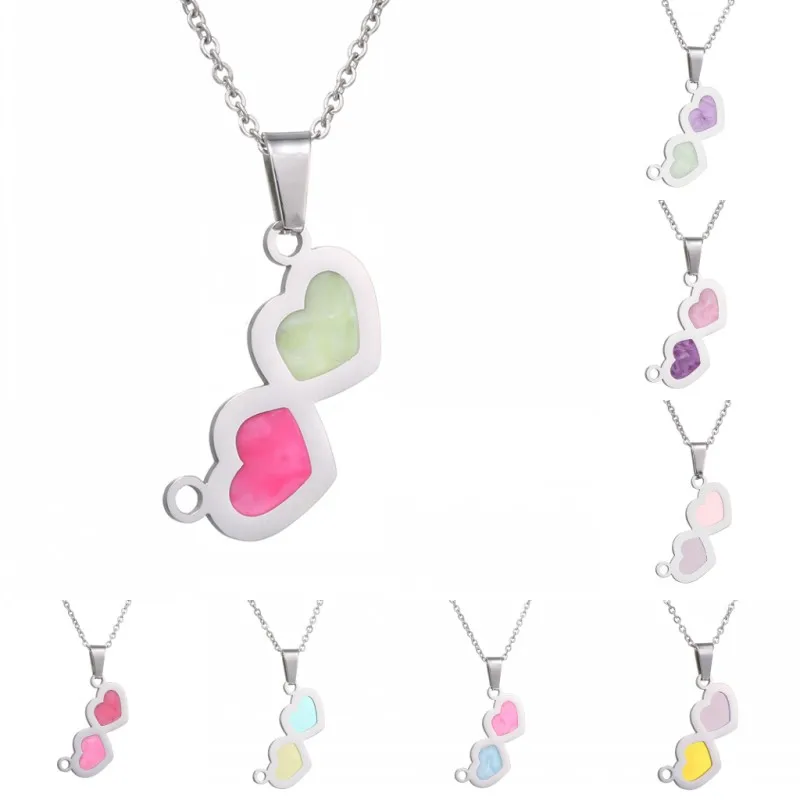 

Romantic Double Heart Pendant Necklace For Women Men Stainless Steel Couple Loving Pendants Silver Color Chain New Jewelry Gift