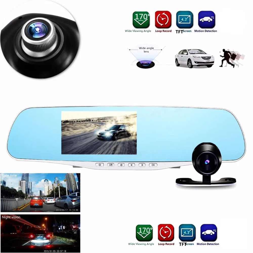 170Degree 1080P HD Car DVR Wide Vision Front Rear View Camera DVRs Car Mirror Smart Dash Camera Dashcam Cam RearView Mirror Kit