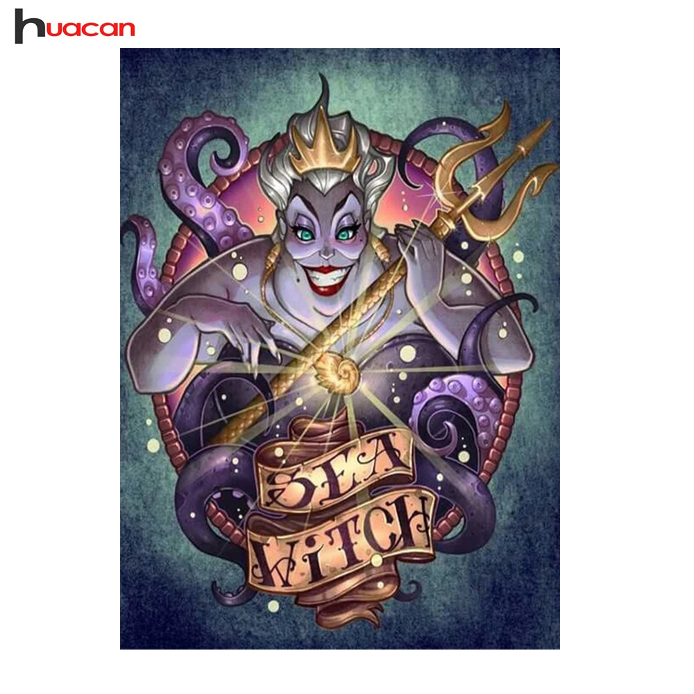

Huacan Sea Witch Diamond Mosaic Cartoon Cross Stitch Needlework DIY Diamond Embroidery Resin Crystal Wall Art Painting