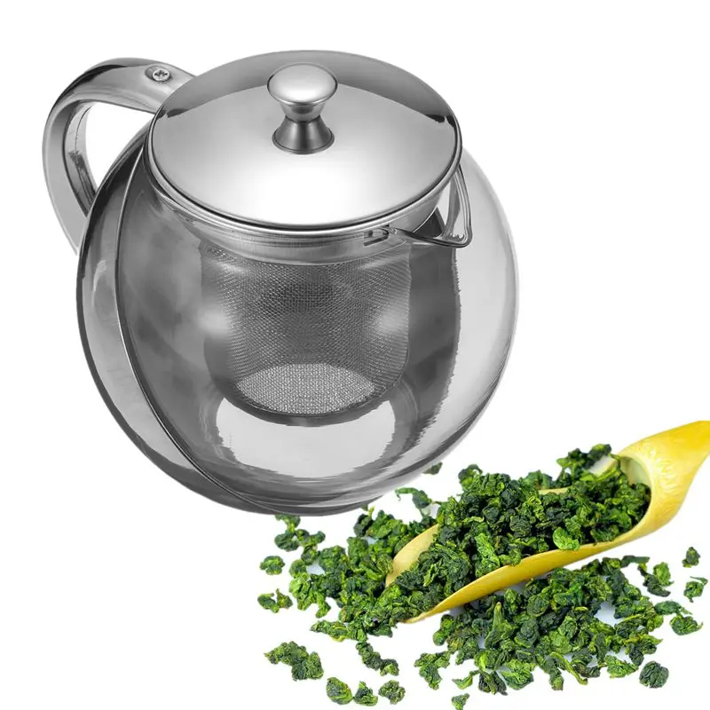 750ML Clear Resistant Glass Teapot With Stainless Steel +Glass Infuser