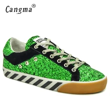 CANGMA/оригинальные брендовые кроссовки; Женская обувь в винтажном стиле; сезон осень; Цвет зеленый, черный; блестящие женские туфли с блестками; zapatos mujer; большие размеры на плоской подошве