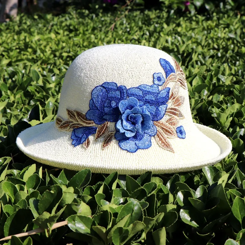 Национальный Ветер вышивка цветок Панама для рыбака шляпа шляпы от солнца для женщин 68