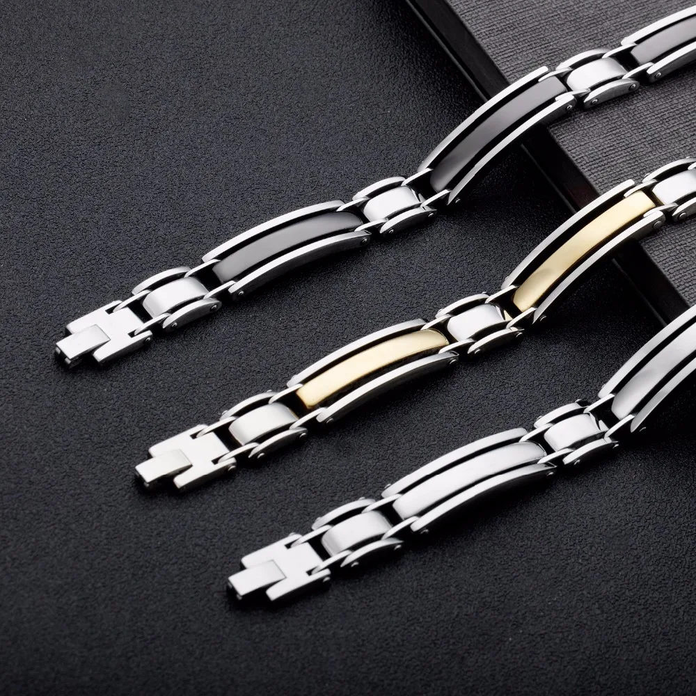 

Fashion Men Bracelet Stainless Steel Jewelry Gold Black Color Bracelets For Man Trendy Male Gloss Silver Color Bracelet Bangles