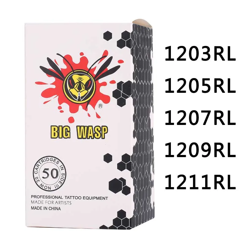 Cena BIGWASP 50 sztuk pudło różne igła do tatuażu wkłady Round Liner 1203RL 1205RL 1207RL 1209RL 1211RL materiały do tatuażu