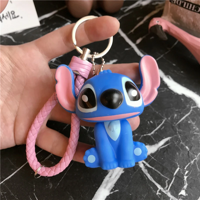 Cute Anime Stitch Key Chain Car Key Ring Leather Rope Keychain Women