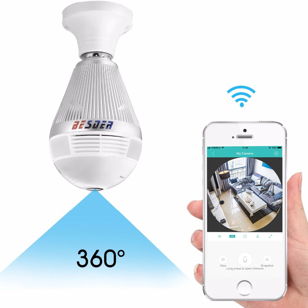 Besder Улучшенная 3MP WiFi IP камера безопасности панорамная камера 360 градусов объектив рыбий глаз Домашняя безопасность ip-камера двухсторонняя аудио слот для карты SD