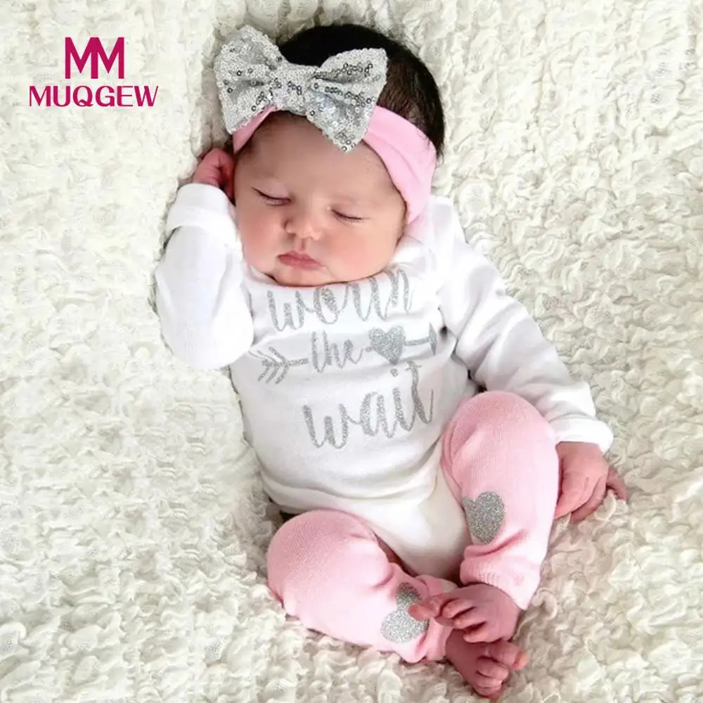 Newborn Infant Baby Girl Clothes Romper+Leg Warmers+Bow Headband 3PCS Outfit Set