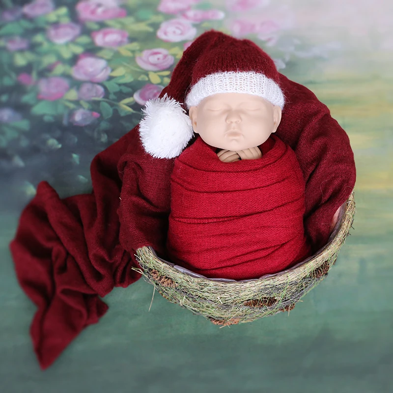 Baby Christmas Photo Props Knit Mohair Hat Baby Girl Sleeper Hat