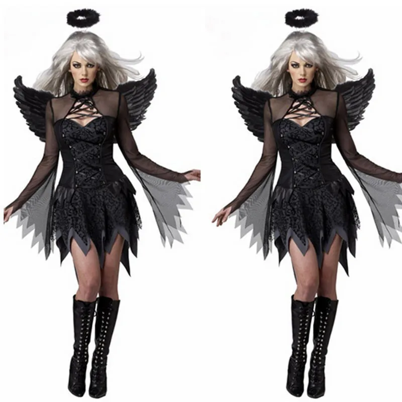 

Sexy Black Lady Women Devil Angel Cosplay Costume Demon Adult Clothing Carnival Costume Female Party Christmas Halloween
