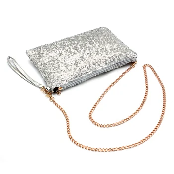 

Glitter Bling Sparkling Sequins Clutch Handbag Purse Evening Party Shoulder Bag, Silver
