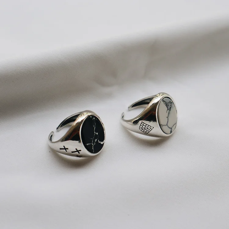 

S925 Silver Ring Marble Pine Cake Ring Made of Old Individual Opening Sugar Silver Ring
