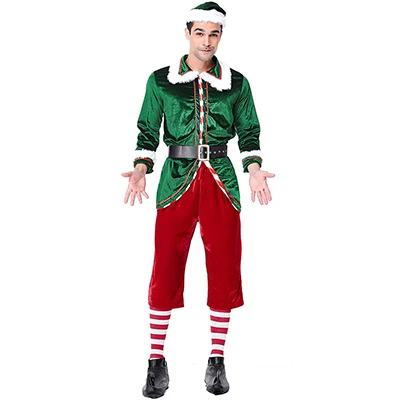 Новинка, Зеленый Бархатный Рождественский костюм Санта-Клауса, костюм для отца, Рождественский костюм для мужчин и женщин, зеленый эльфийский наряд, костюм - Цвет: for men