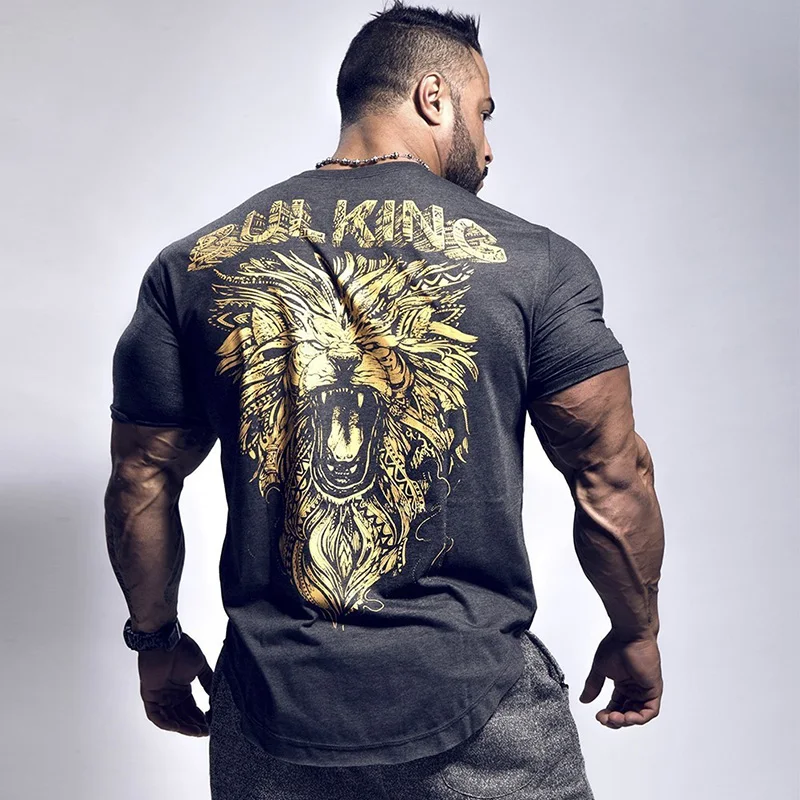

Men Short sleeve polyester T-shirt Muscular man Casual Fashion Trend Print t shirt Gyms Fitness Workout Tee Tops Brand apparel