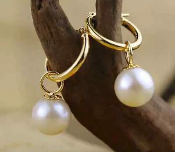 

Free Shipping >> AAAA+9.5-10mm perfect round white Australia south sea pearl dangle earring 14K-2