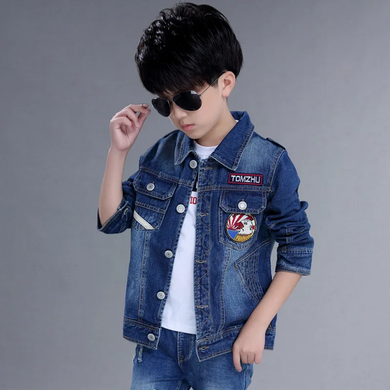 Spring Denim Boys Jacket Blue Embroidery Boy Outerwear 2017 Fashion