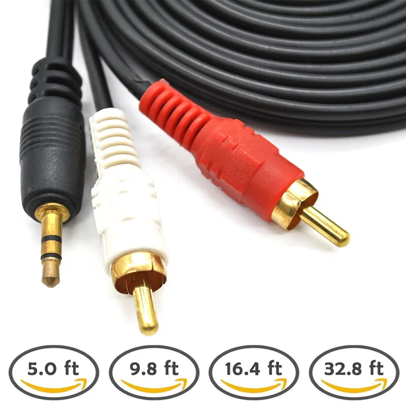 Новый 1 5 м/3 м/5 м/10 м 3 мм штекер Jack в AV 2 RCA стерео Музыка Аудио Кабель AUX для Mp3 Pod