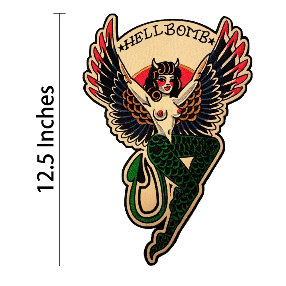 Hell Bomb Demon Embroidery Patches Large Size Iron on Sew on backing DIY Design Motorcycle Biker  (3)