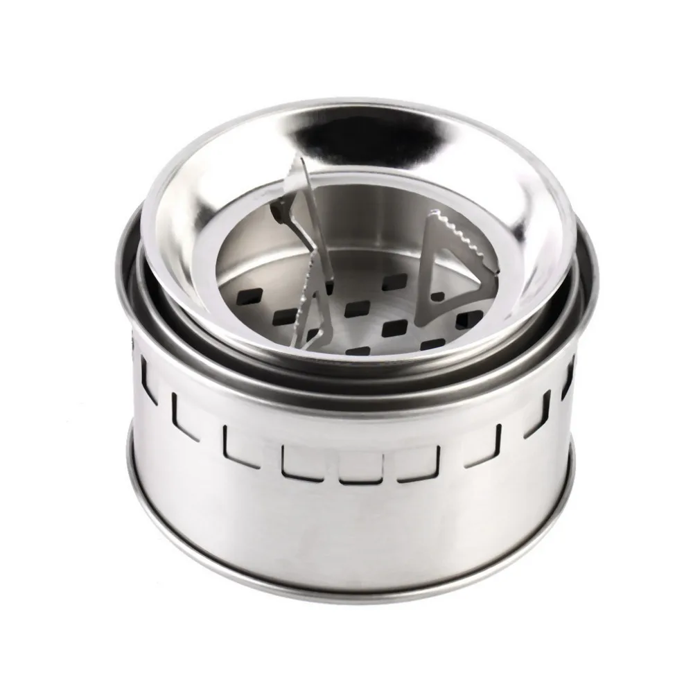 

Portable Stainless Steel Camping Stove Outdoor Wood Stove Firewoods Furnace Lightweight BBQ Picnic Solidified Alcohol Stove
