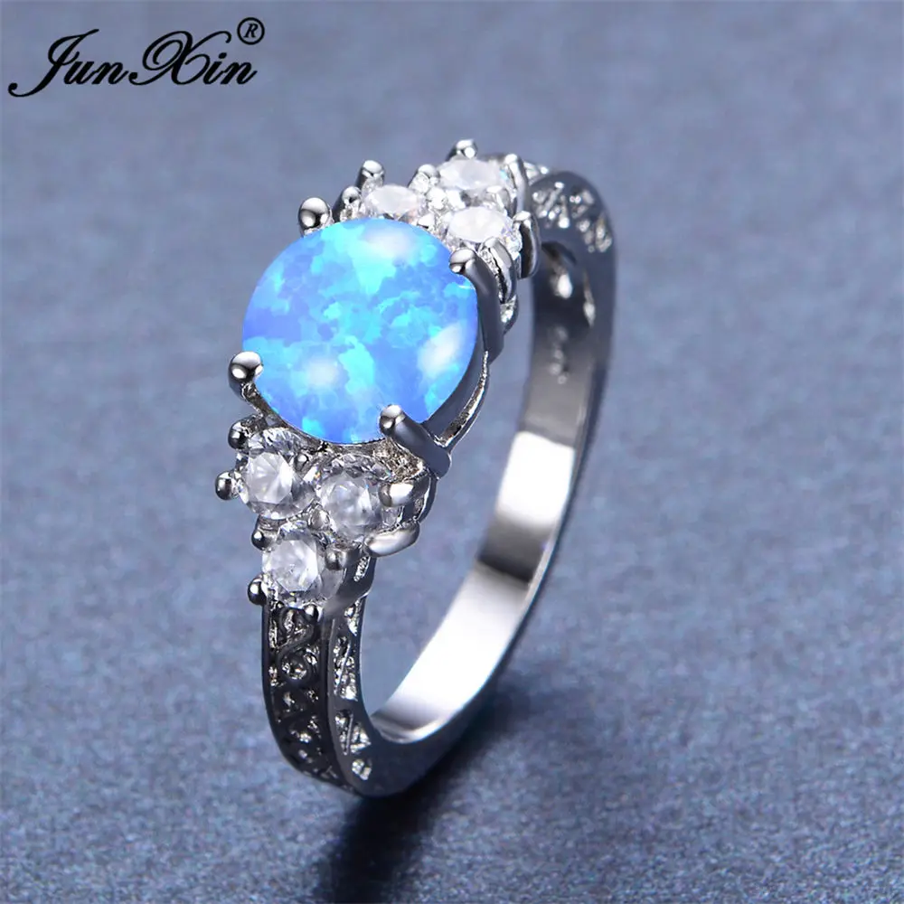 JUNXIN Male Female Blue Opal Stone Ring Fashion Simple