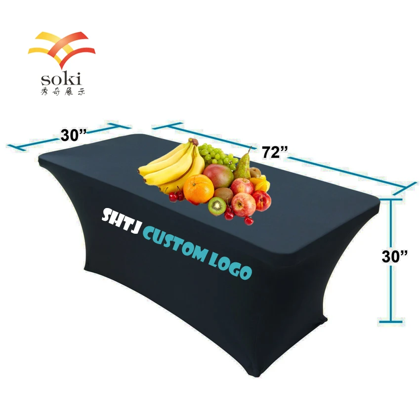 

Customized Wrinkle Proof Polyester Pro Black 72 Length x 30 Width x 30 Height 6 ft Tables Cover/ Table Cloth/ Tablecloth
