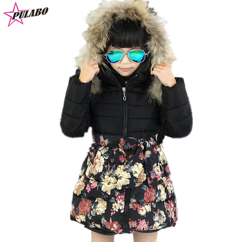 

New brand Children's Winter Down coat fashion Girls flower Coat Baby girl Thick Cotton Hoodie Jacket kids winter snowsuit