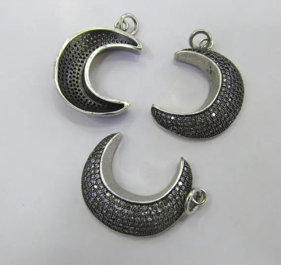

6pcs 20-30mm Gunemtal Micro Pave Fluorial Moon Connector, Pave Diamond CZ Pendant Jewelry Link for Necklace