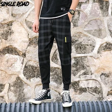 SingleRoad Plaid Casual Pants Men 2019 Slim Fit Trousers Joggers Men Streetwear Male Pants Sweatpants High Quality Stretch Pants