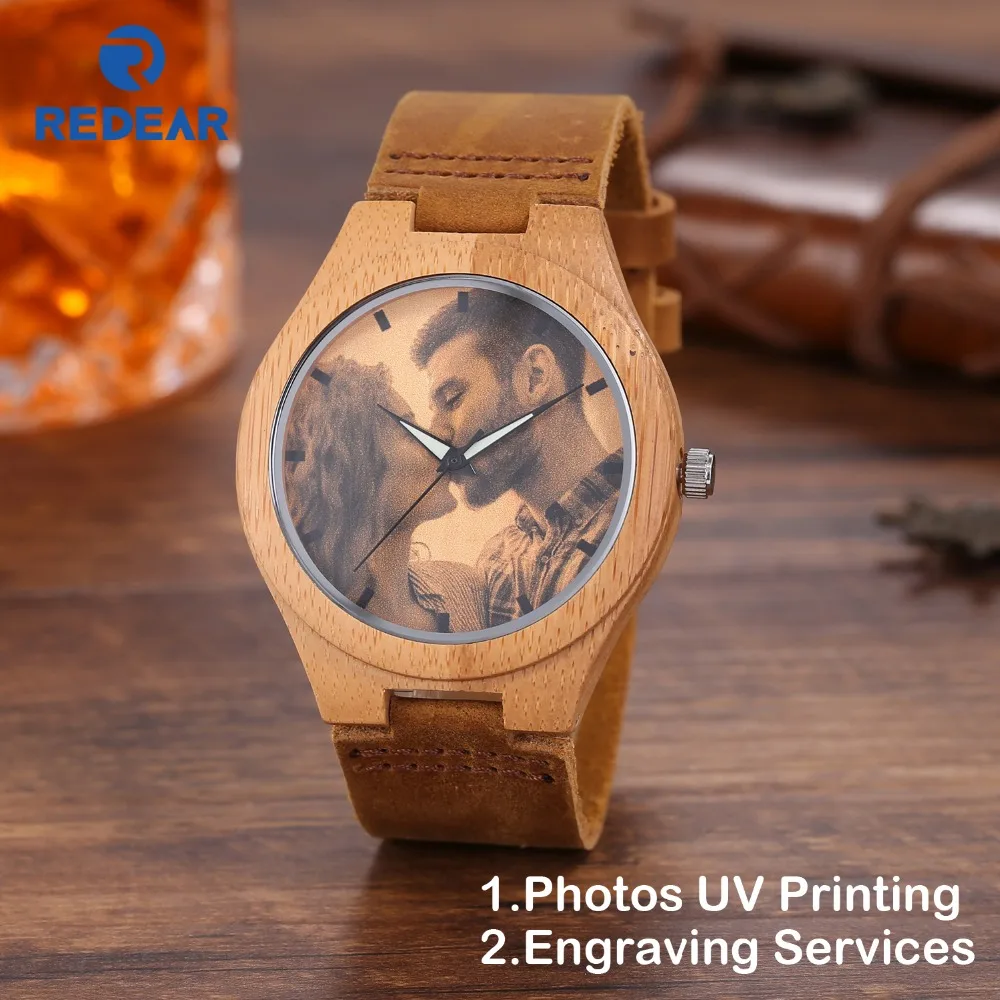 Creative Gift Wood Watch Men Women Lovers Photos UV Printing on Wooden Watch OEM Customized Gift