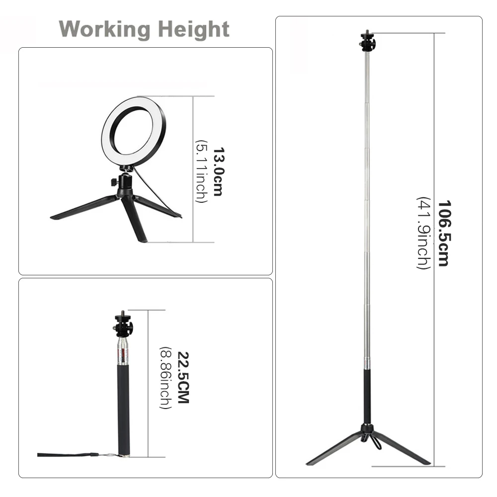 6 &quot8&quot затемняемый Светодиодный кольцевой светильник с телефоном селфи