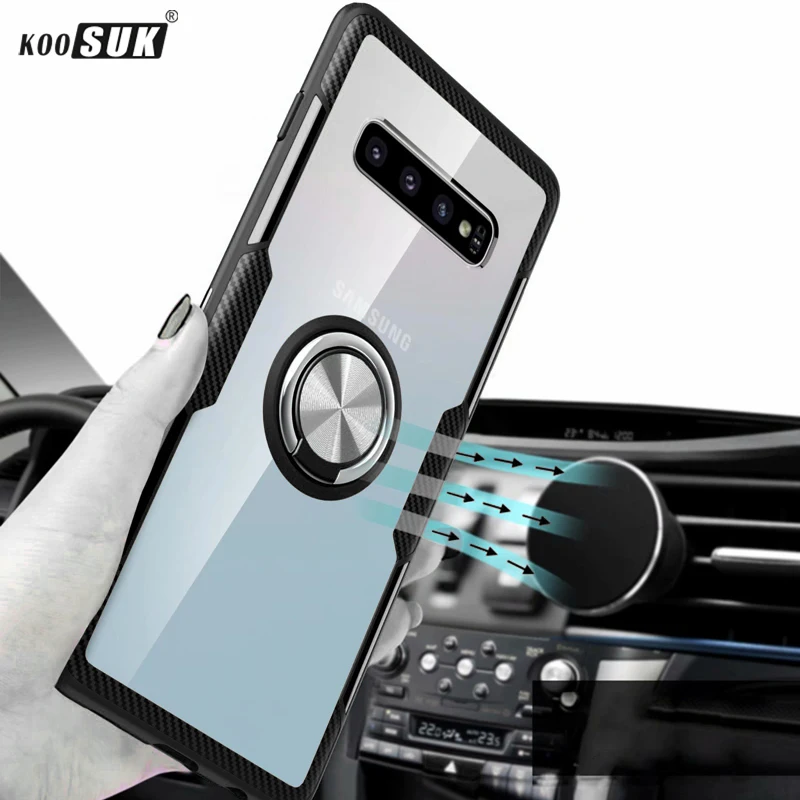 Чехол для Samsung Galaxy S10 Plus Роскошный прозрачный ПК + защитное кольцо из углеродного