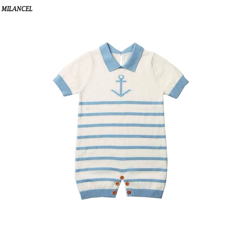 

MILANCEL 2018 New Baby Girls Rompers Knitted Infant Boys Jumpsuits Casual Baby Boys Clothing Cute Boys Rompers Anchor Jupsuits