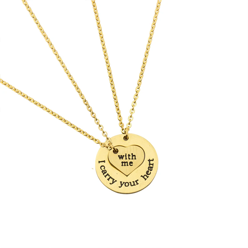 Wholesale 10set I carry your heart &amp with me Necklace Pendant For Women Match Double Heart Jewelry Collares Best Friend Gifts | Украшения