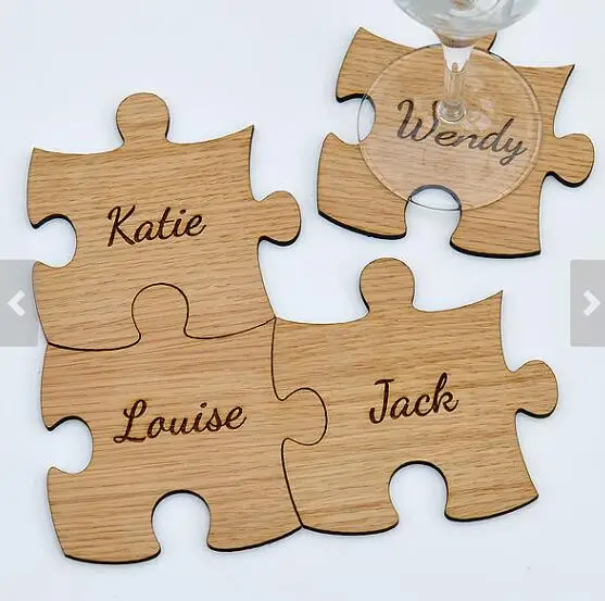 

Personalised names Wooden Family Jigsaw Puzzle table Coasters mats New Year Christmas gifts favors
