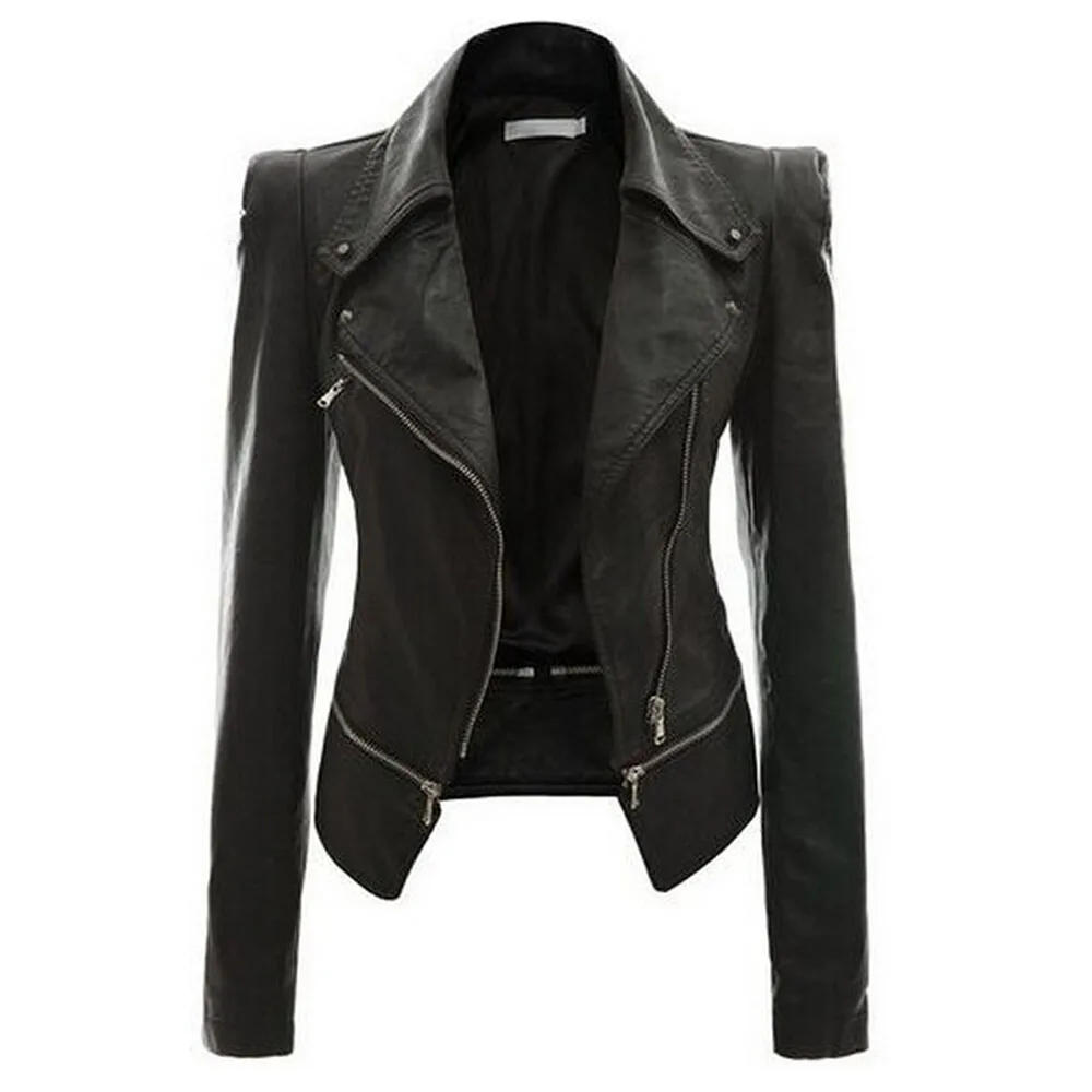 Осенняя Женская куртка из искусственной кожи готическая Черная мотоциклетная куртка на молнии с длинным рукавом Готическая Женская куртка из искусственной кожи
