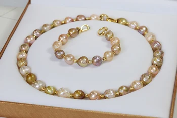 

European American style irregular color 10-12mm Edison baroque natural foreign pearl necklace bracelet set