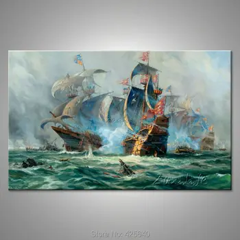 

Canvas Print Ship Naval Battle Oil Painting Art Picture Printed on Canvas 1