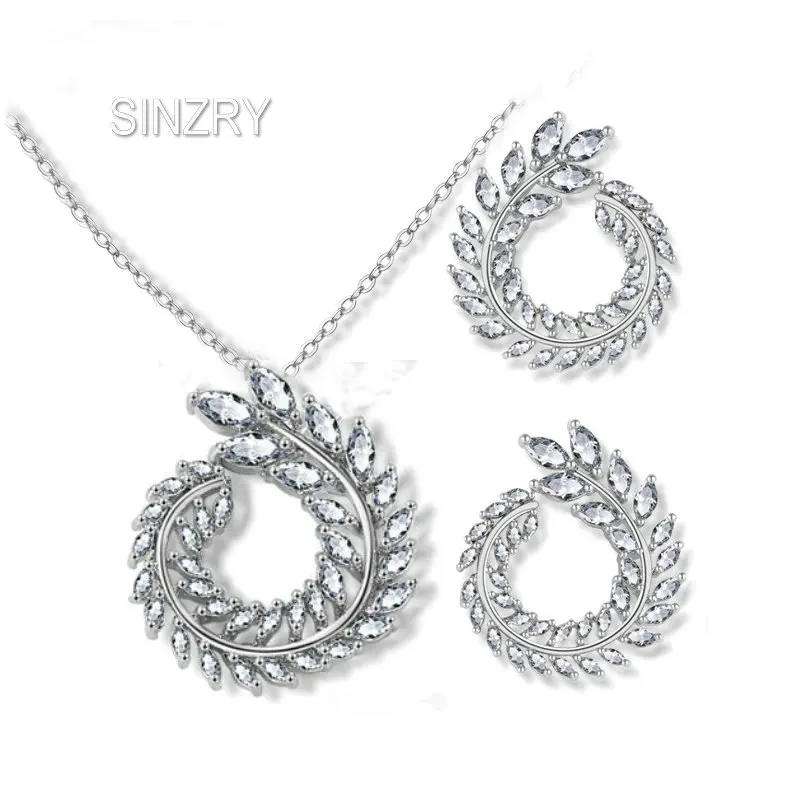 

SINZRY elegant CZ jewelry set white Cut cubic zirconia leaf design brilliant pendant necklaces earrings jewelry sets for women