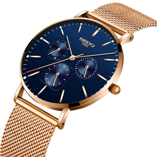 NIBOSI ультра тонкие мужские часы Топ люксовый бренд синие часы Мужские Простые Спортивные кварцевые часы мужские часы из нержавеющей стали Relogio Masculino - Цвет: E