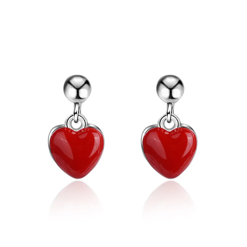 

Romantic Red Love Heart 925 Sterling Silver Lady Stud Earrings Original Jewelry For Women Drop Shipping Cheap Gift No Fade