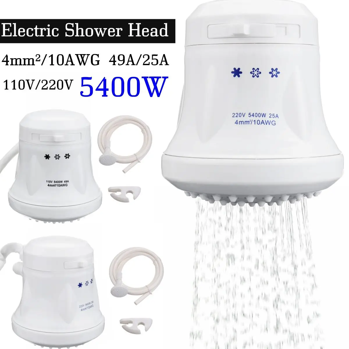 ST-08 3800W~5400W 110V/220V Electric Shower Head Tankless Instant Hot Water Heater Hose Bracket