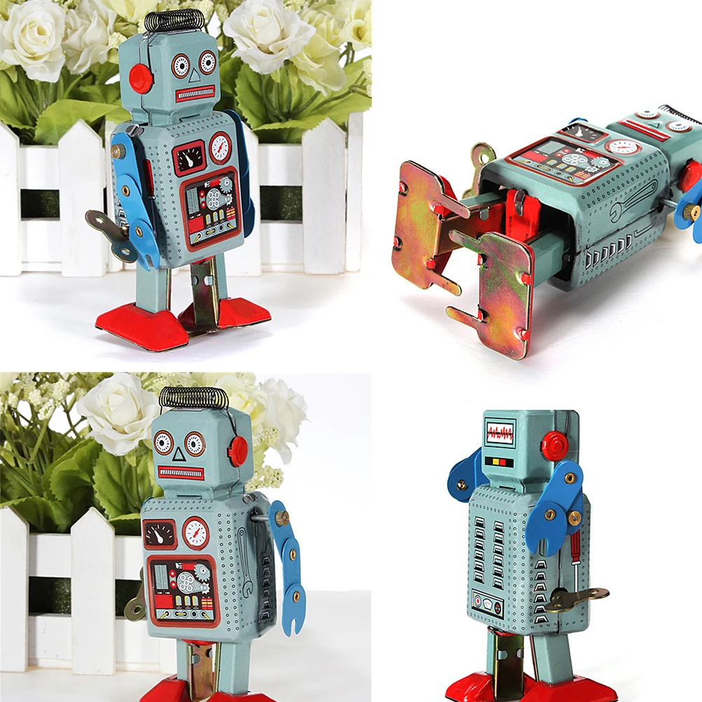 Red Wind Up Walking Robot Astronaut Zinn Spielzeug Clockwork mechanische 