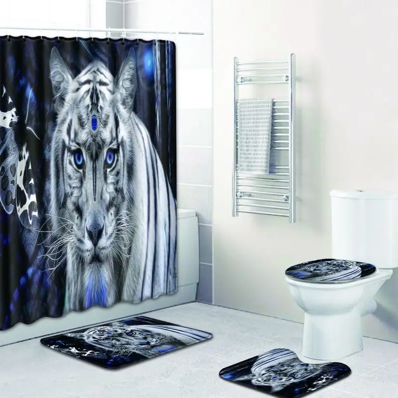 3d занавески для душа с изображением мечтательного тигра, занавески для кошек, занавески для ванной комнаты, полиэфирная ткань, домашний декор, набор для ванной комнаты, Ковровые Коврики для ванной, покрытие для унитаза - Цвет: 8