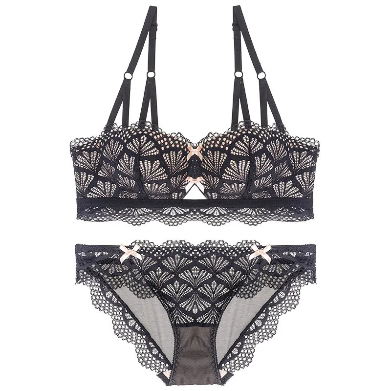 Women Stretch Lace Sexy Bra and Brief Set Back Closure Push Up 1-2 Cup Bralette Lady Adjustable Strap Wire Free Bras Lingerie (8)
