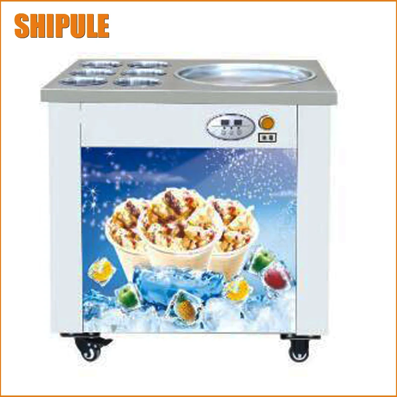 

Free delivery single pan with 6 cooling buckets fried ice cream machine ice pan machine ice cream roll machine for sale