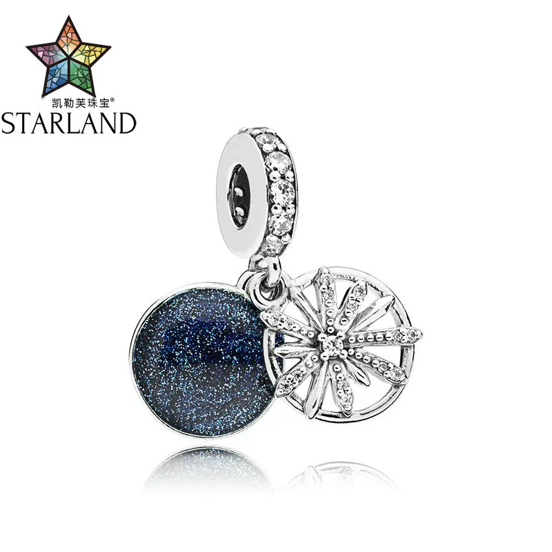 

XINHUI Fine Detail 100% 925 Sterling Silver Europe hot Warm Dream ice sculpture CZ & Blue Enamel charm For Pandora Girl