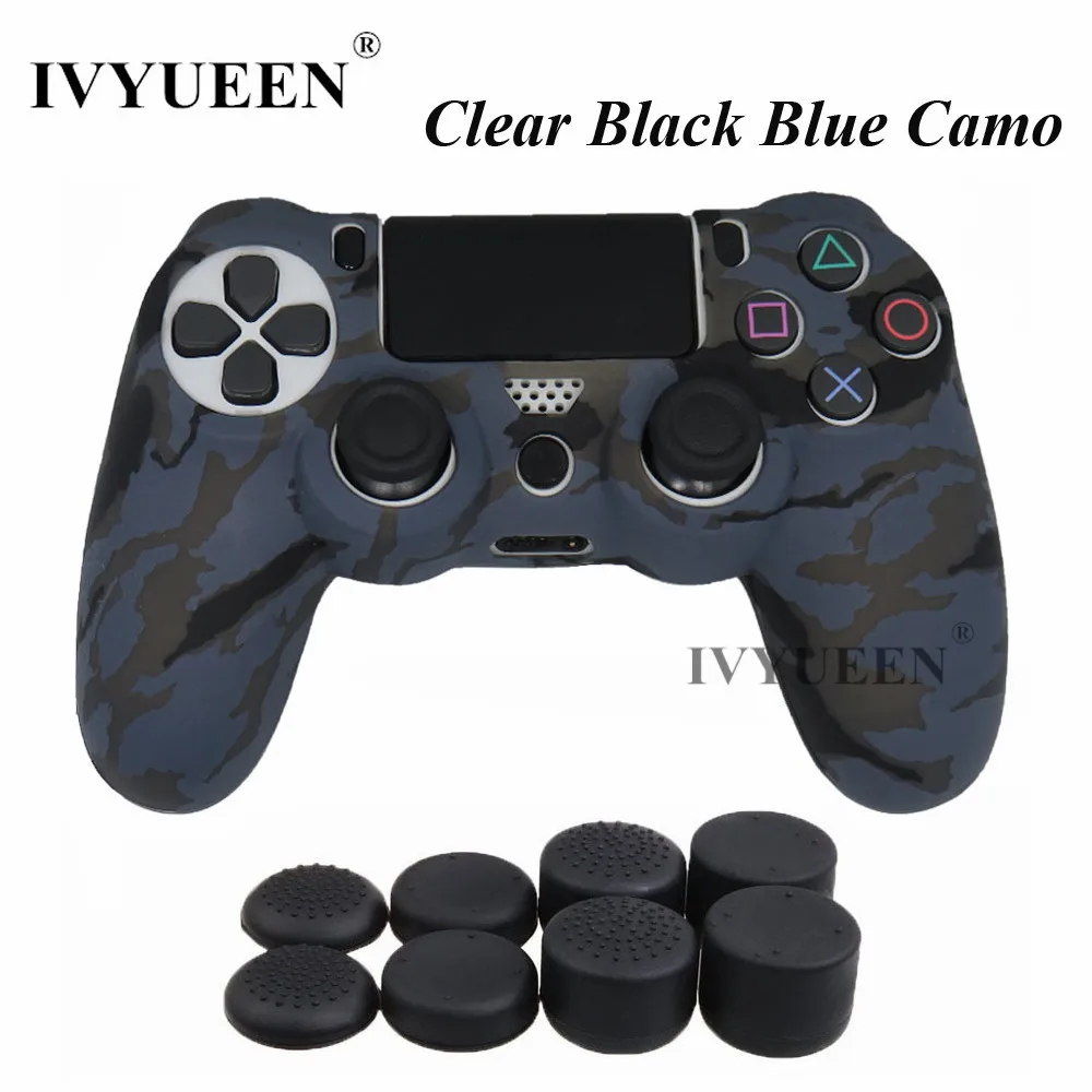 IVYUEEN для Dualshock 4 силиконовая камуфляжная Защита Чехол для playstation 4 PS4 DS4 Slim Pro контроллер кожи с 8 захватами для большого пальца - Цвет: Clear Black Blue