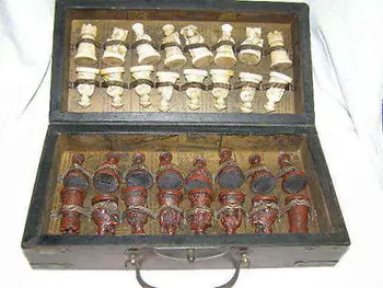 

Chinese Army Style 32 Pieces Chess Set Leather Wood Box Board & Traditional Game