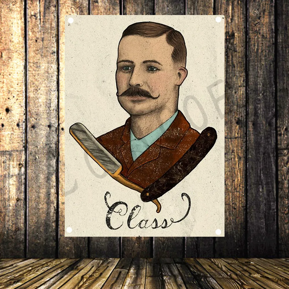 

Hairstyle Tattoo Hairdresser's tattoo vintage poster cloth painting shabby chic flag banner Wall Sticker Barber Shop decoration